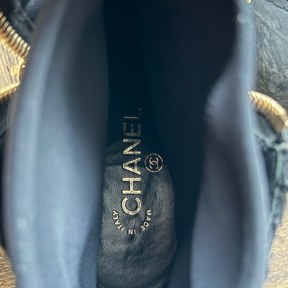 CHANEL Textured Black Ankle Boots with Gold Accents - Picture 9 of 11